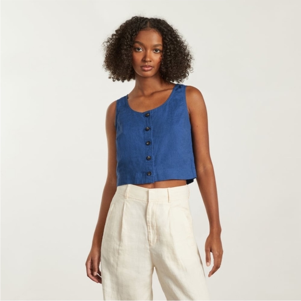Everlane linen button up crop tank
